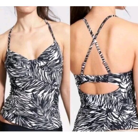 Athleta Tankini Top 36 D/DD Underwire Black White Slimming Lined Adjustable Swim - Picture 1 of 9